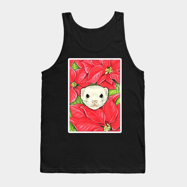 Ferret in Poinsettias - White Outlined Version Tank Top by Nat Ewert Art